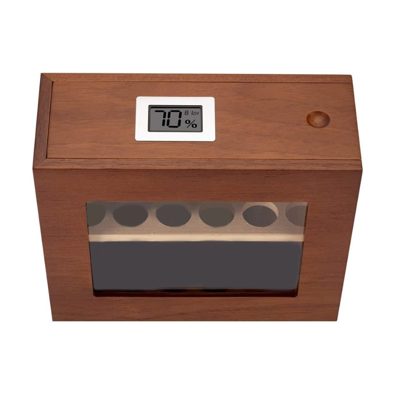 Humidor Cigar Display Box, Glass Window Handcrafted, Top Cover Digital Hygrometer