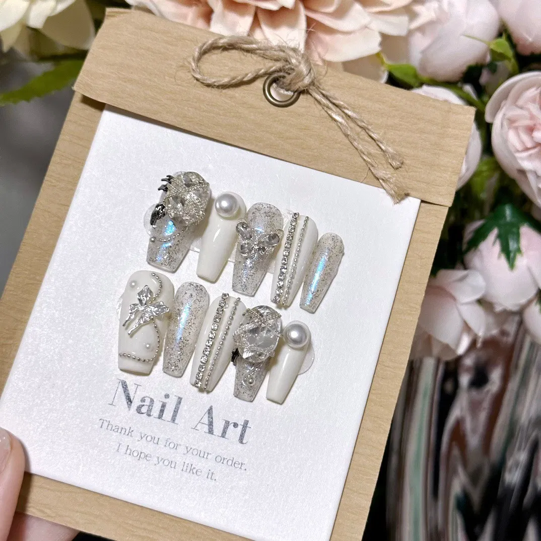 Handmade Luxury Long Coffin Finger Nails Full Cover Artificial Art Press on Acrylic Nails Tips