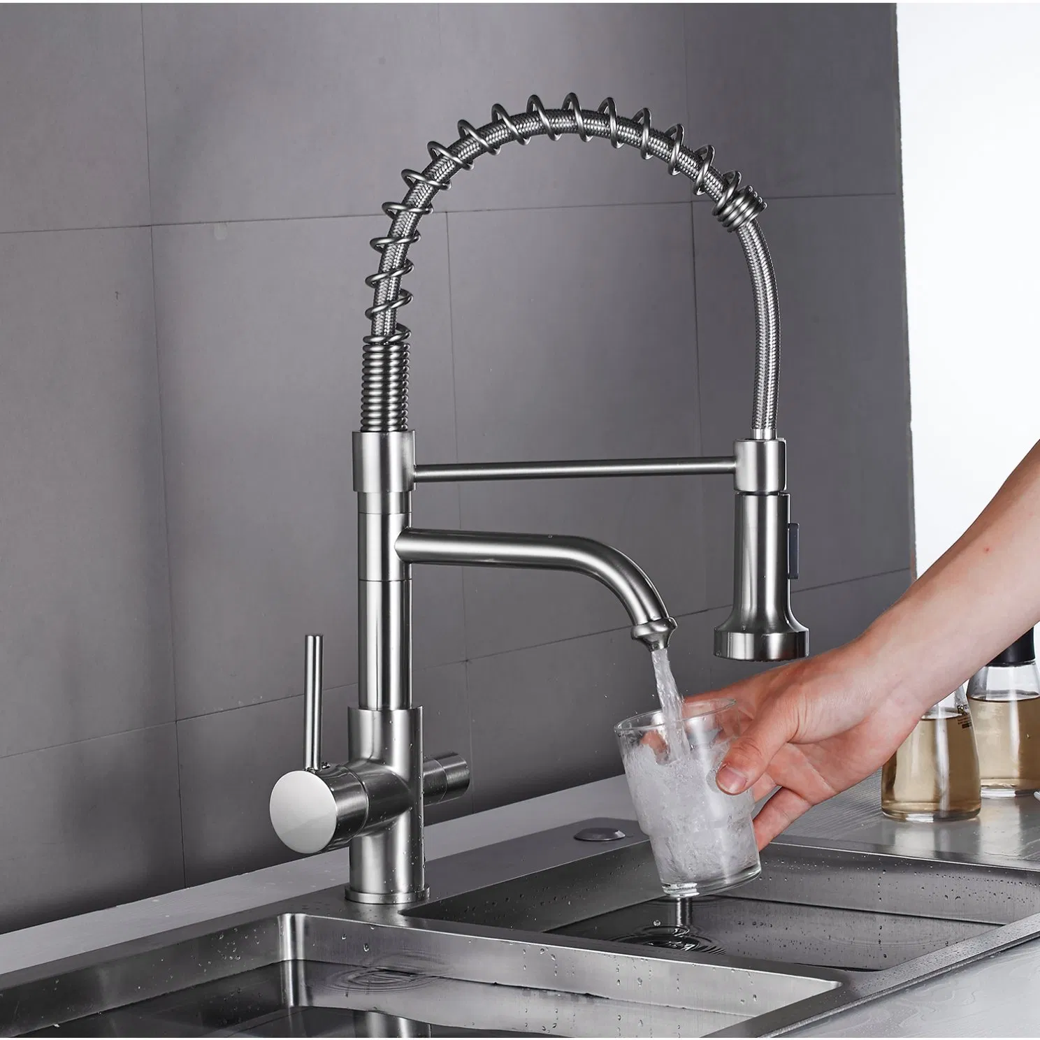 Kitchen Tap, 360° Rotating Three-Way 3-in-1 Sink Faucet,