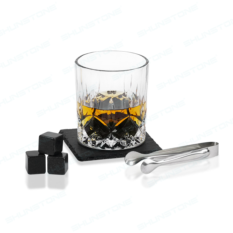 Crystal Whiskey Glasses Gift Set with Basalt Whiskey Stone Slate Coasters Bamboo Tray