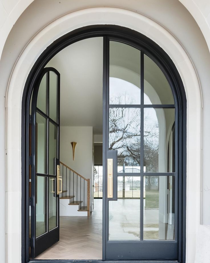Fancy Modern Aluminum Entrance Arched Design Double Swing Door with Georgian Grids