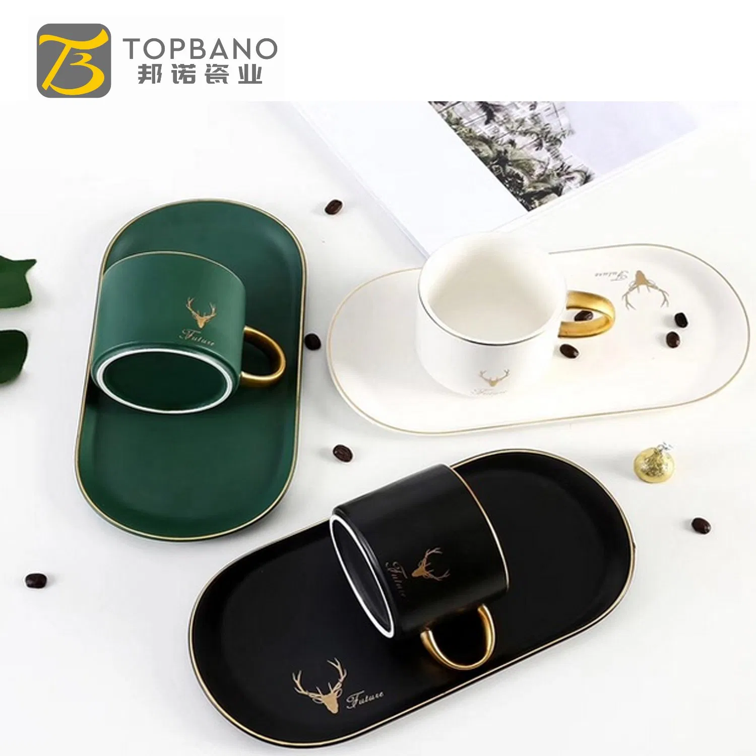 Promotional Porcelain Cup Saucer Set and Color Glaze for Dessert Shop