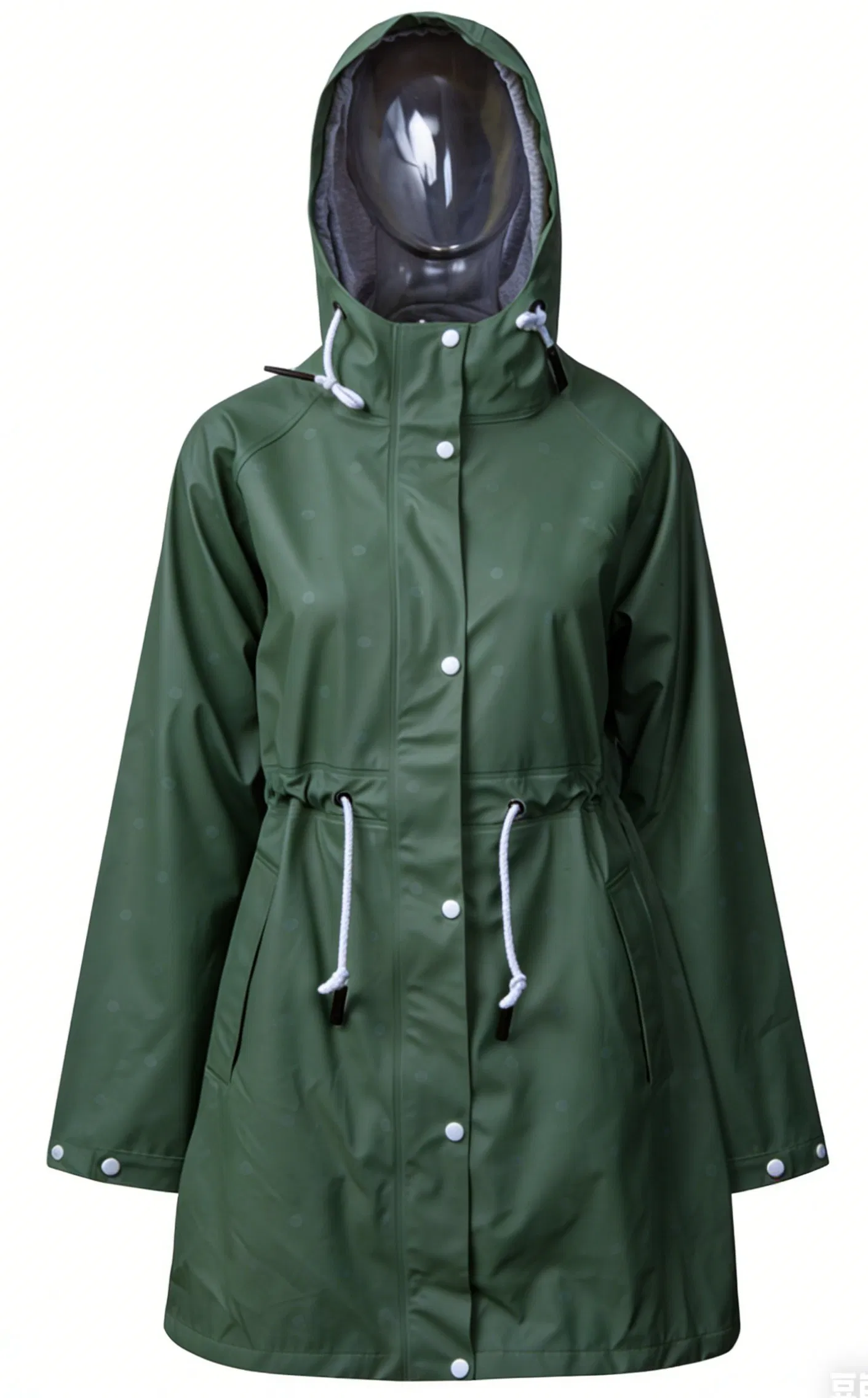 Stylish Women's Long Hooded PU Raincoat with Zipper Closure