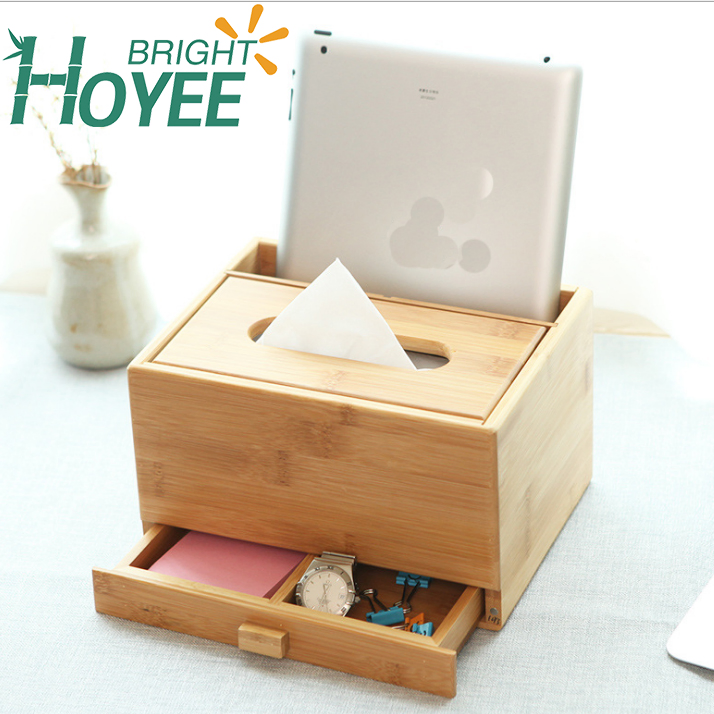 Eco-Friendly Multifunction Desktop Organizer Box Tissue Box with Drawers Pen Pencil Holder Phone Holder