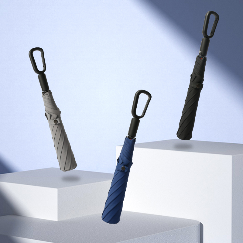 Складной зонт ветрозащитный с карабином, под логотип