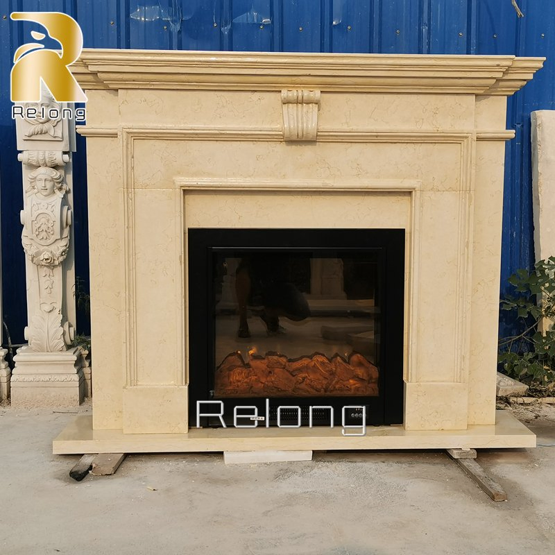 Custom Modern Simple Design Beige Marble Fireplaces