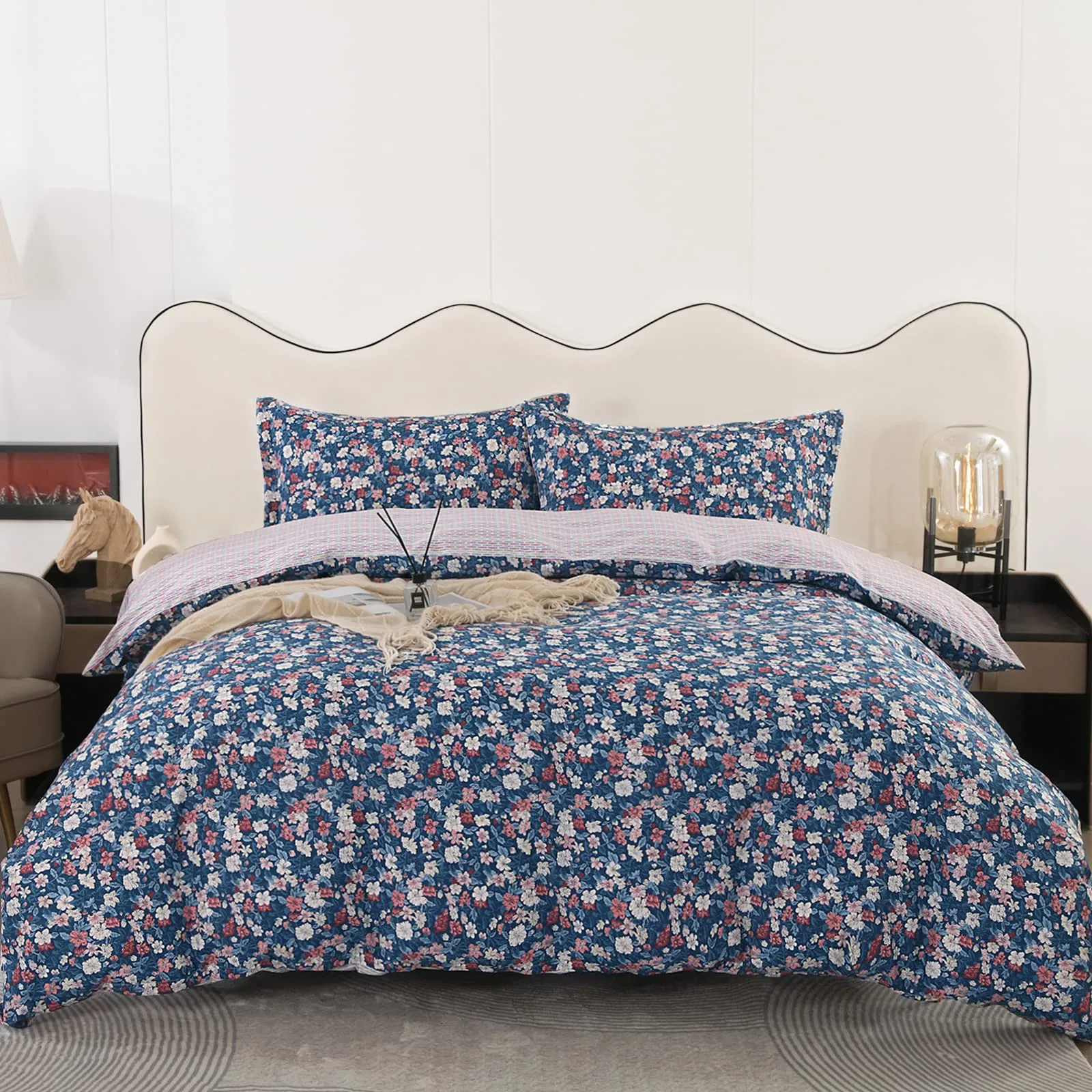 Duvet Cover Set Cotton Cover Floral Branch Pattern Duvet Cover Soft 3 Piece Shams Bedding