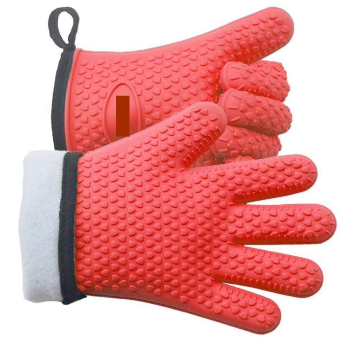 Silicone Mitt with Quilted Liner Heat Resistant Flexible Oven Gloves