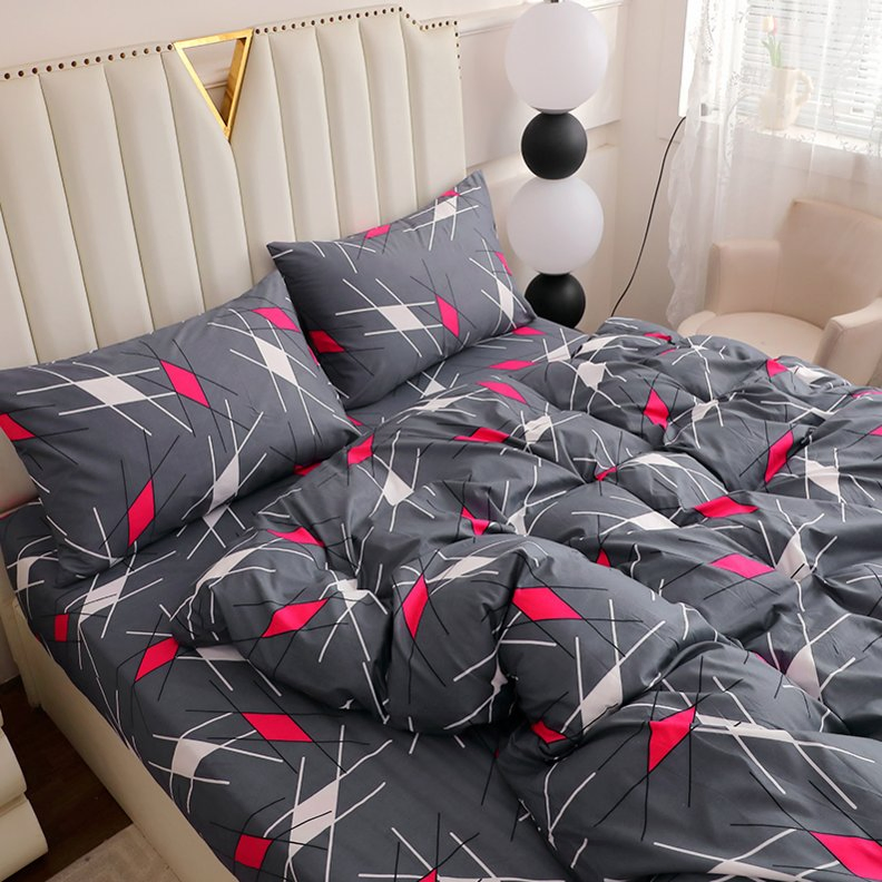 Printed 4PCS Single Double Queen King Bedsheet Bedspread Set