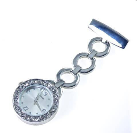 Fashion Silver Bling Nurses Watch with Circle Band and Diamonds