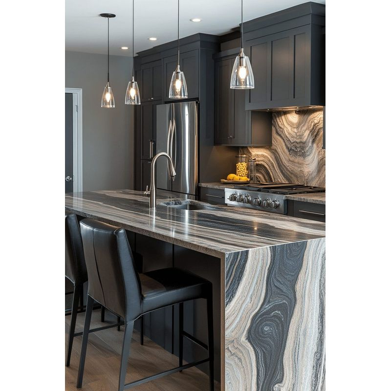 Marble Island Distinguished Creative Approach Extra Modern Newly Design Tailor-Made Trend-Setting Lacquered Kitchen Cabinet