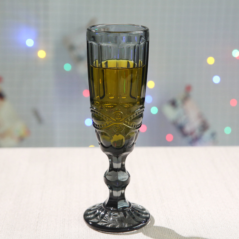 Vintage Wine Goblets Embossed Champagne Glasses for Wedding Party Anniversary
