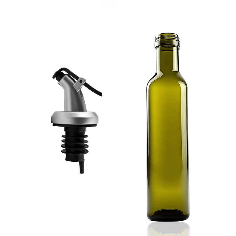 250ml Green Color Square Olive Oil Glass Bottle and Pouring Lid