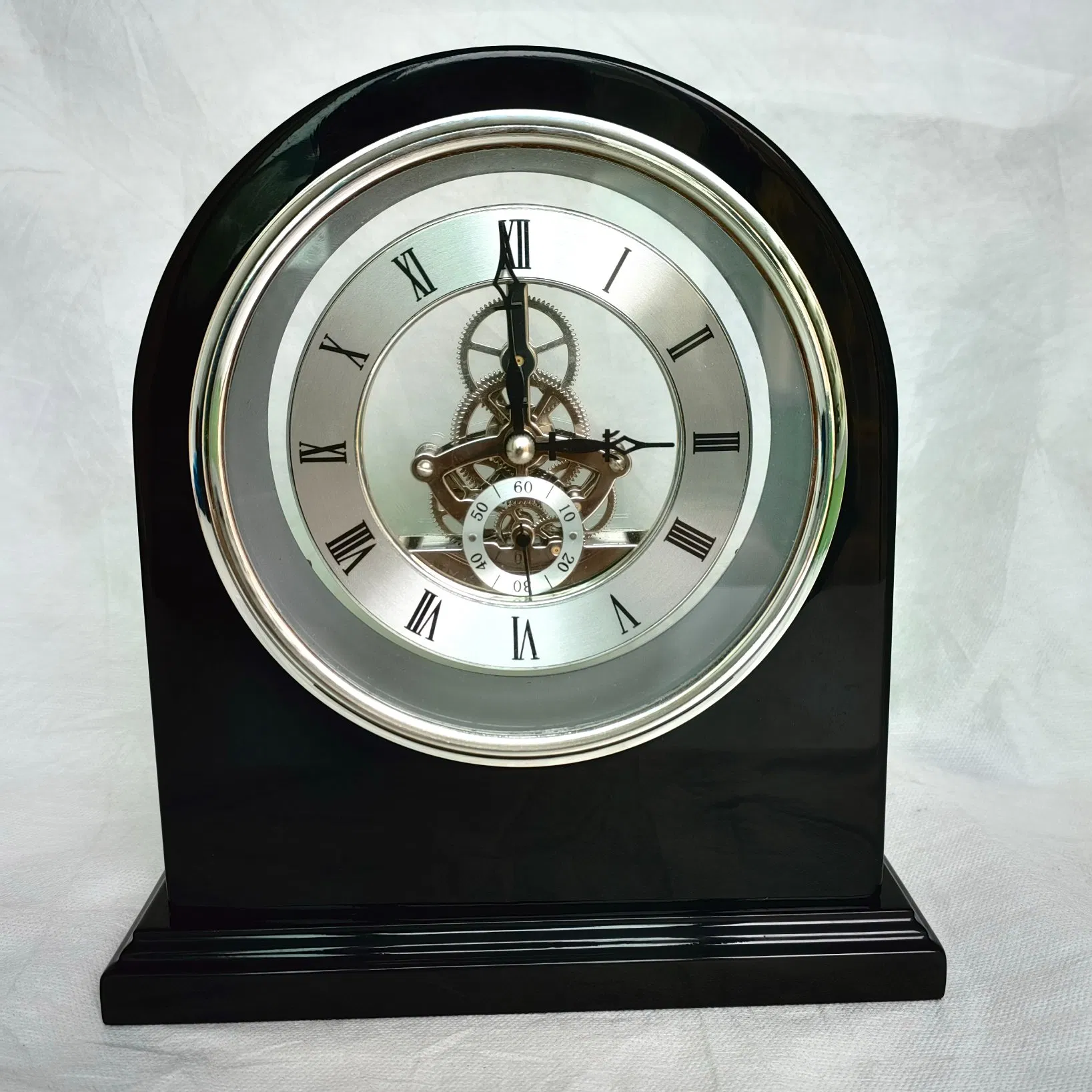 Black Piano Finish Skeleton Clock with Diamond Studded Ring