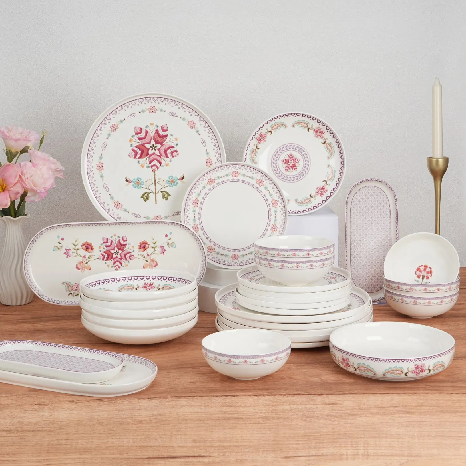29 PCS Custom Floral Porcelain Dinner Ceramic Catering Serving Dishes Dinnerware Sets