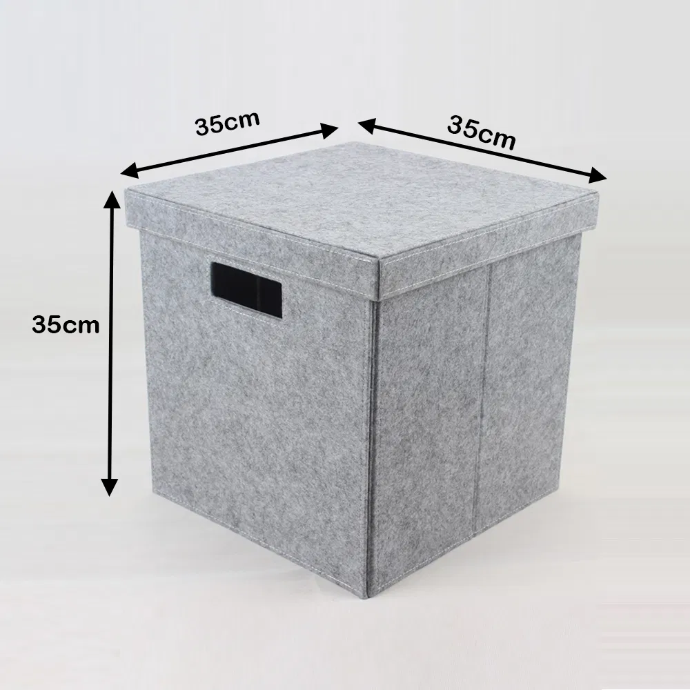 Stocked Feature Wooden Lid Felt Basket Organizer Storage Recyclable Pet Felt Patterned Storage Boxes with Lids