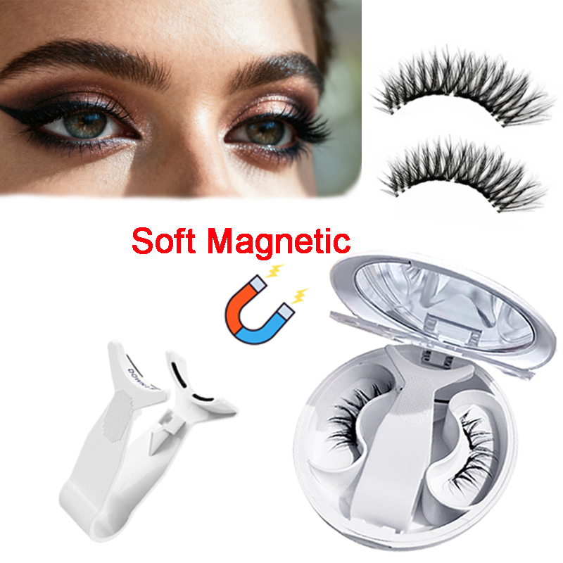 3D Natural Look Quantum Soft Magnetic False Eyelashes 1 Pairs of Reusable No Glue Required Cat-Eye Natural Lashes Easy to Apply and Remove