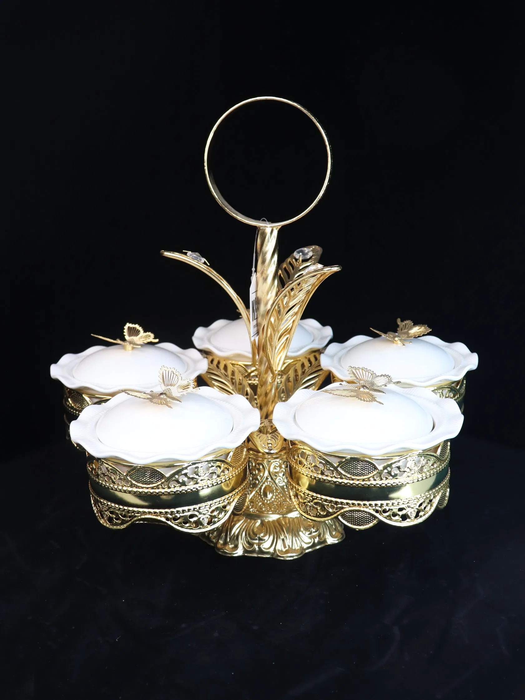 New High-End Gold-Plated Iron Strip with 5 Ceramic Bowls