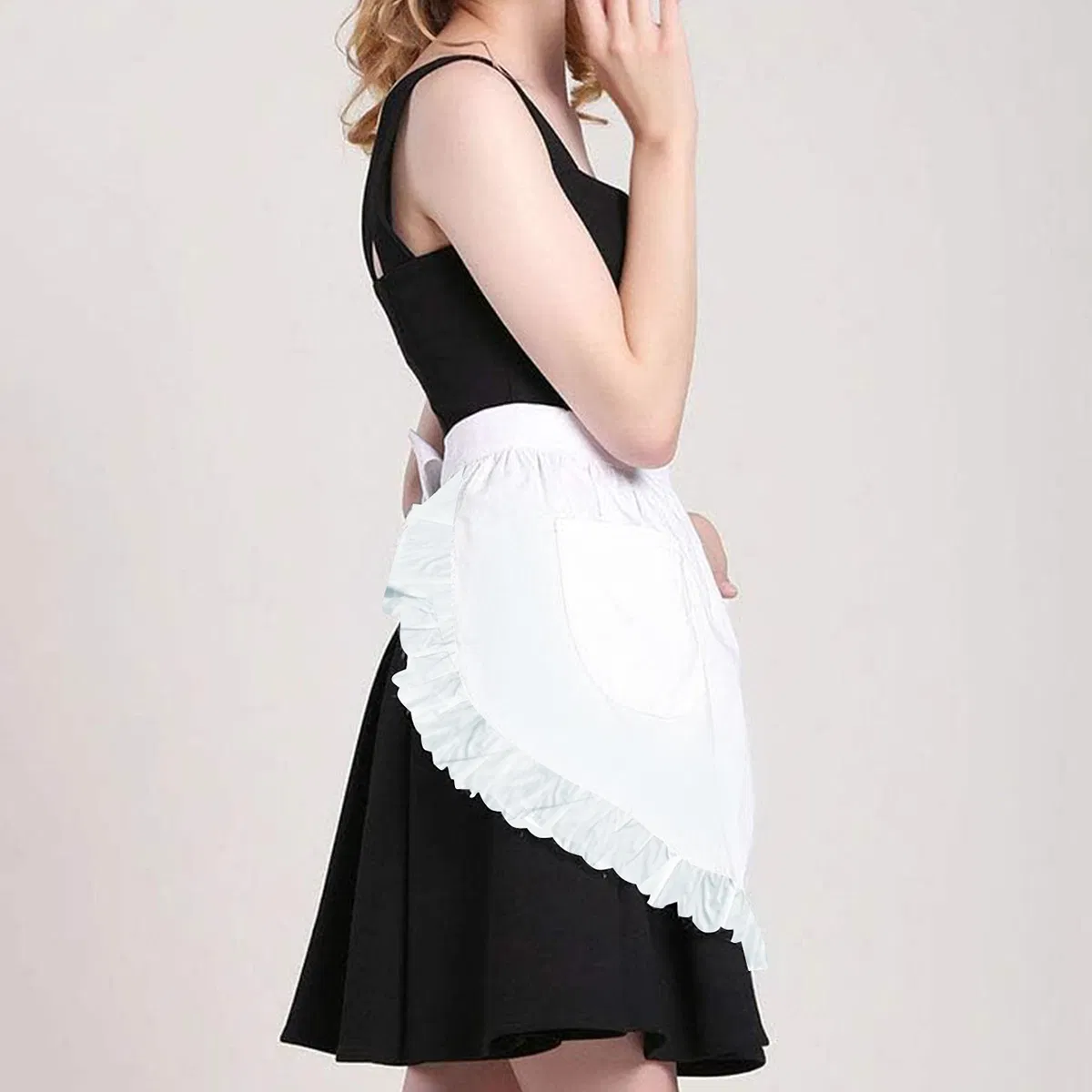 Kitchen Household Maid Apron, Cute Lace, Restaurant Waiter Cotton Ruffled Bib, Black Border Lace Apron