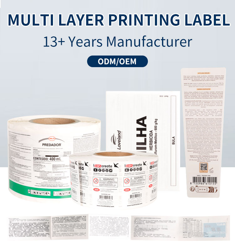Custom Multi-Layer Labels Composite Label Adhesive Booklet Applied for Bottles and Agriculture