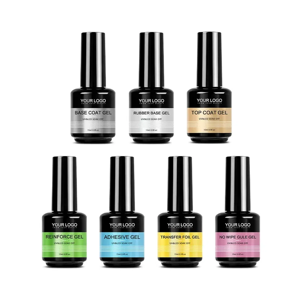 OEM/ODM Nail Art Supplies Wholesale Private Label UV Nails Gel Polish Builder Base No Wipe Top Coat