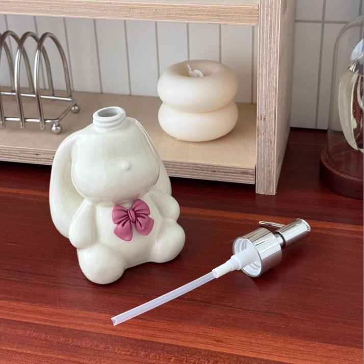 Bathroom Ceramic Hand Soap Bottle, Home Bathroom High-Quality Shampoo, Shower Gel, Lotion Pump Dispenser Bottle, Rabbit Dispenser Bottle