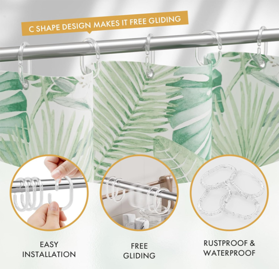 24PCS C Shaped Plastic Shower Curtain Rings Shower Hooks for Shower Curtain