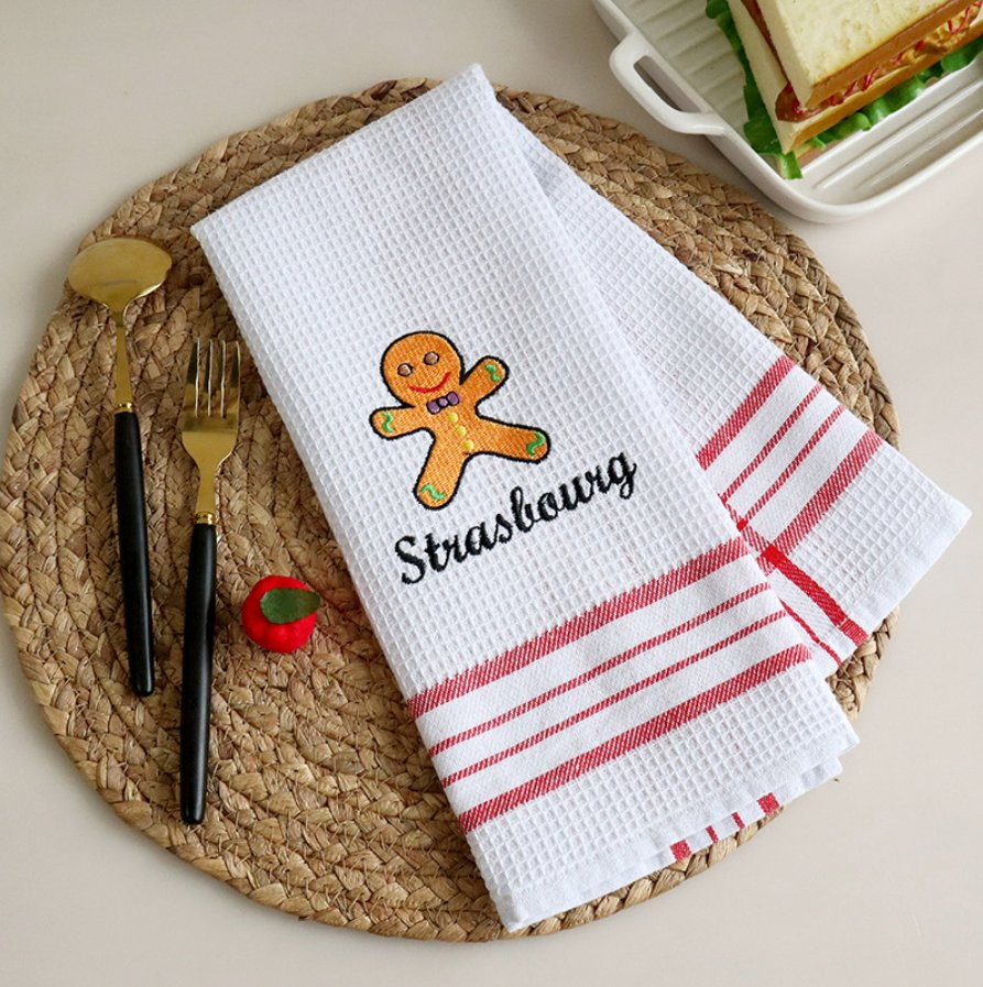 Nordic Style 100% Cotton Waffle 40*60cm Embroidery Dish Cloth Gift Kitchen Towel