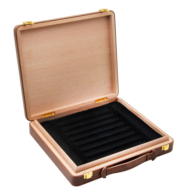 Custom Portable Leather Cigar Humidor Case Box with Handle