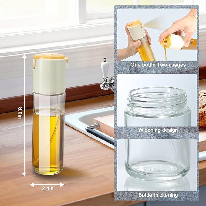 Food-Grade 2 in 1 Glass Olive Oil Sprayer 285ml Oil Dispenser Bottle for Kitchen Frying Salad