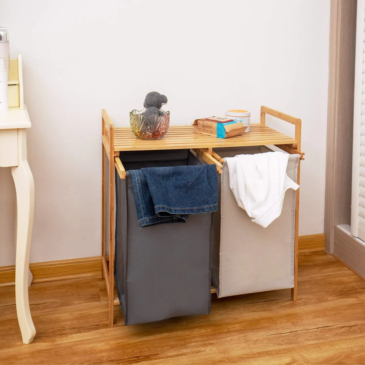 Bamboo Household Laundry Room Bedroom Double Drawer Laundry Basket