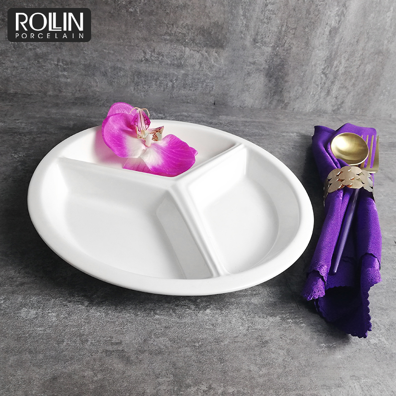 Mutil-Specification Porcelain Plate 3 in 1 Round Divided Plate