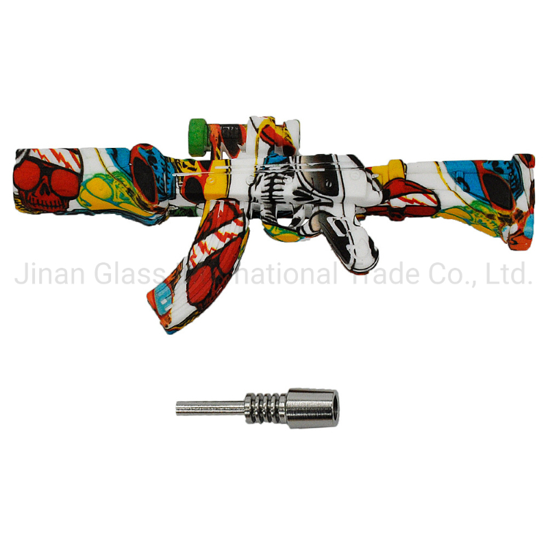 Gun Shaped Water Transfer Printing Silicone Smoking Water Pipe