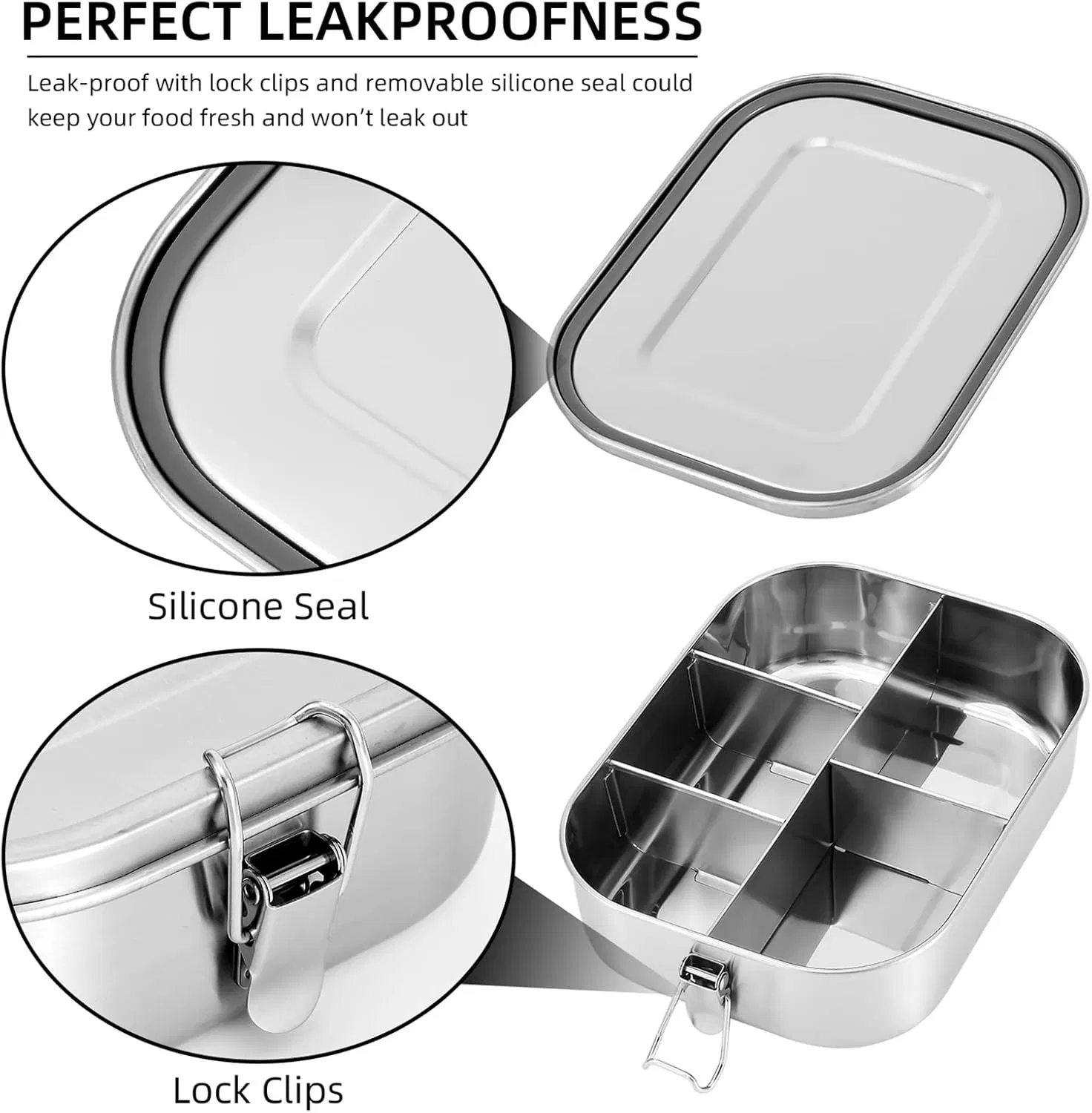 Wholesale Stainless Steel Lunchbox with Compartments Suitable for Snacks and Salad