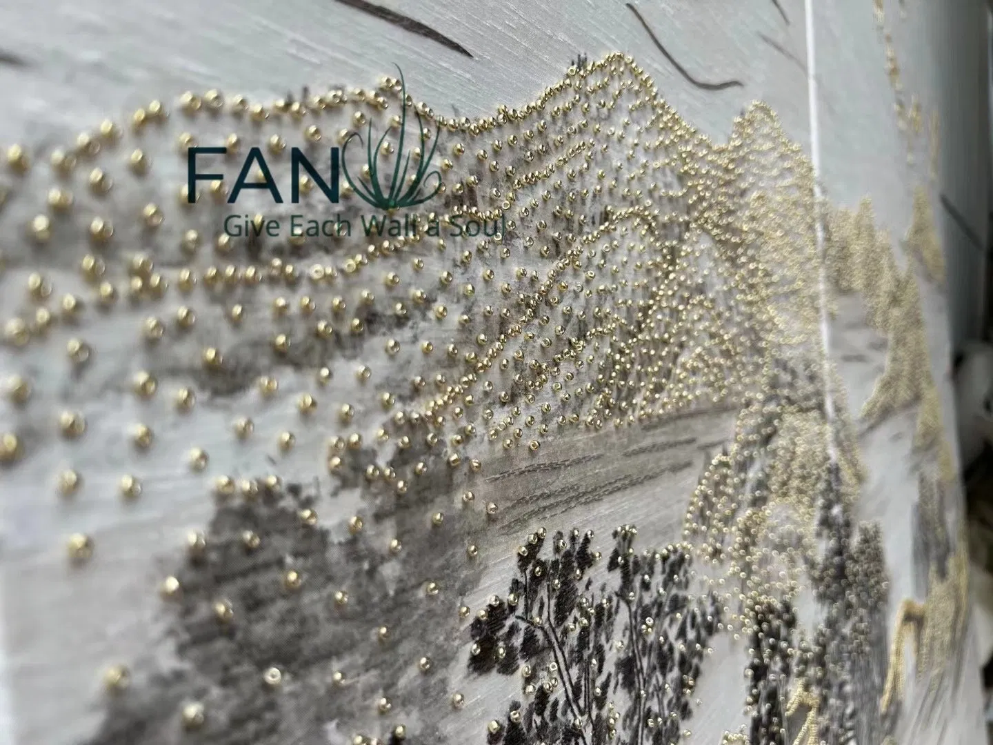 Zhenling Hand-Embroidered Bead-Embellished Landscape Painting Wallpaper for Interior Decoration