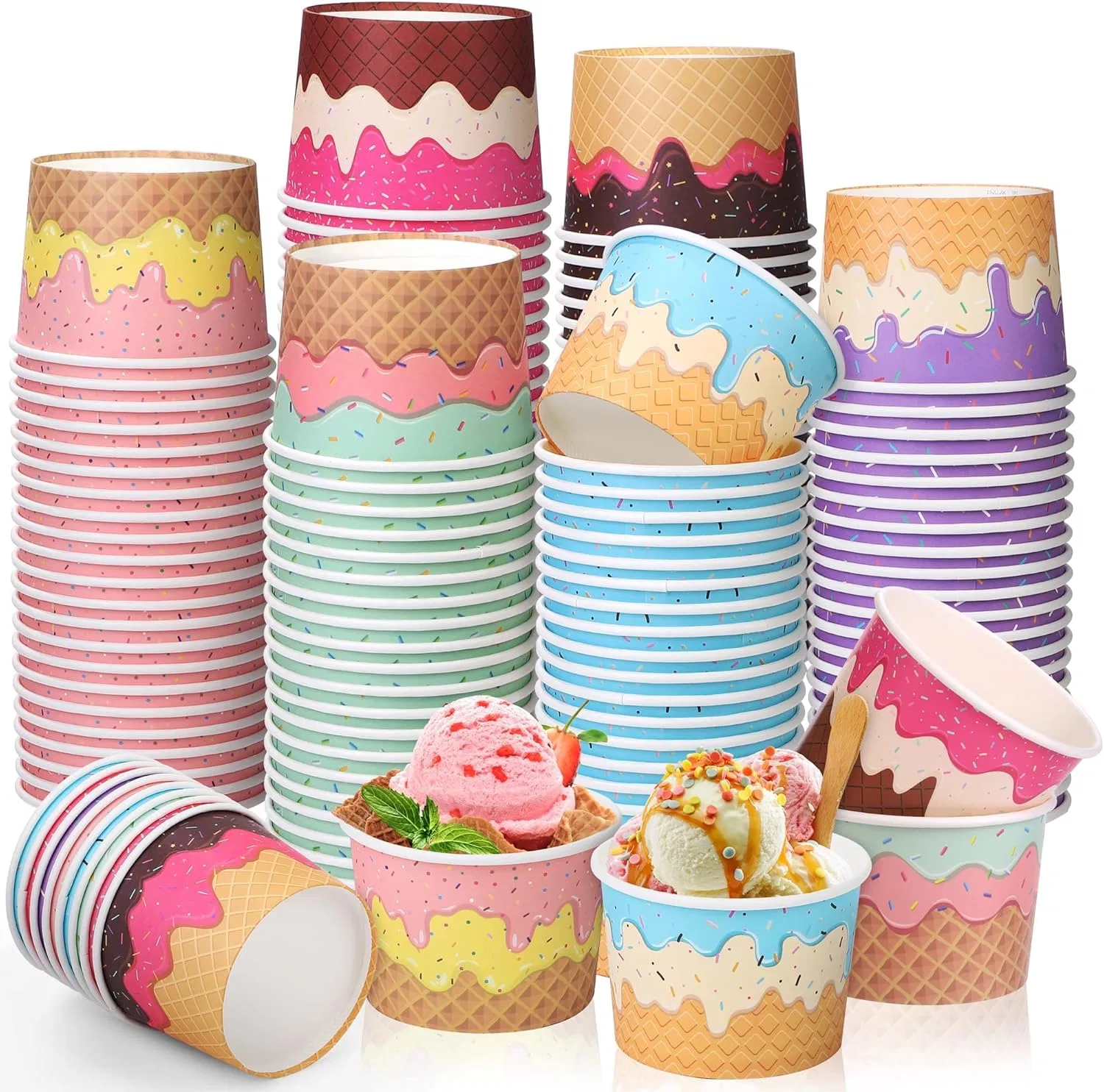 White Paper Soup Cup with Paper Lid Paper Takeaway Food Container or Ice Cream Container