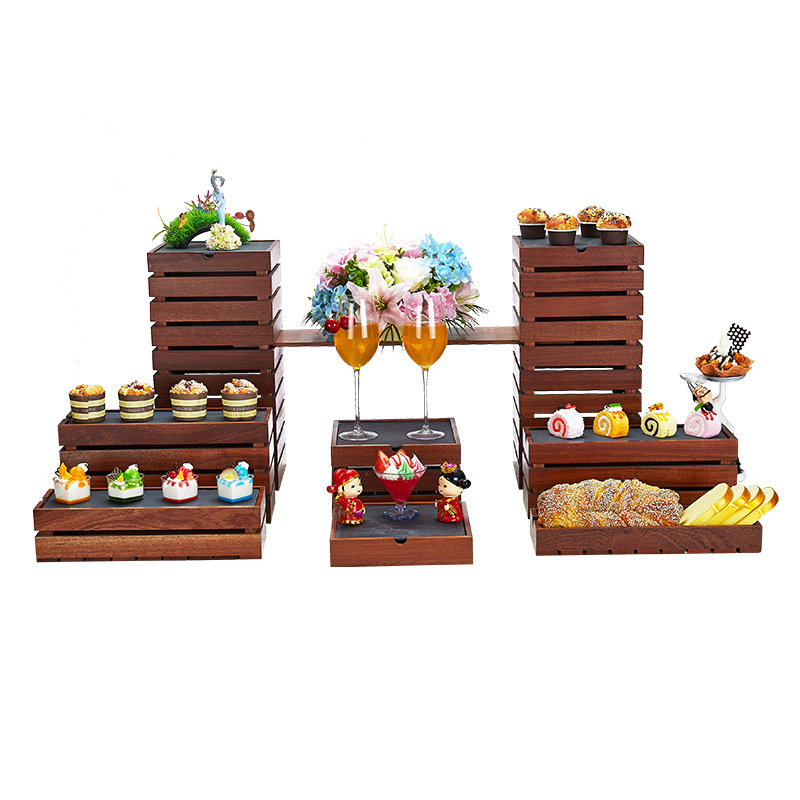 Wooden Cake Buffet Dessert Rack Tea Break Food Display for Hotel Catering