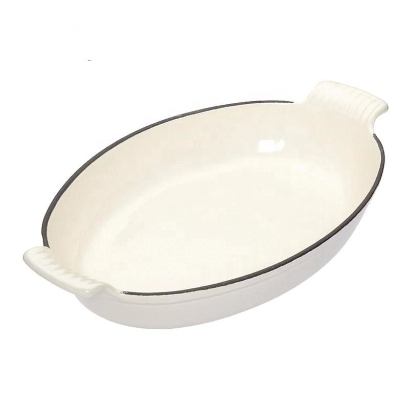 Bright Houseware Modern Oval Baking Pan High Quality Red Enamel Fish Shape Fry Pan Cookware Plate Dish Cast Iron Frying Pans