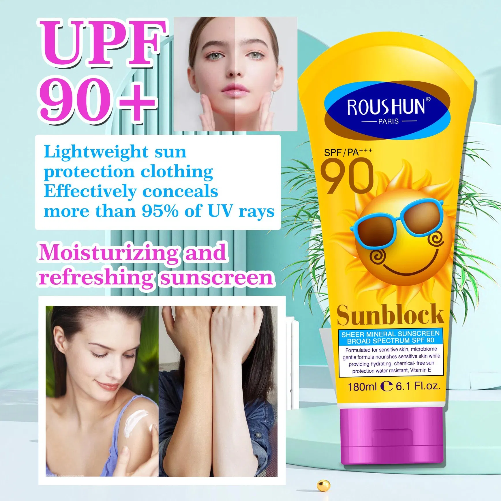 Roushun Sun Cream Protection SPF90 Soothing Sun Block Cream