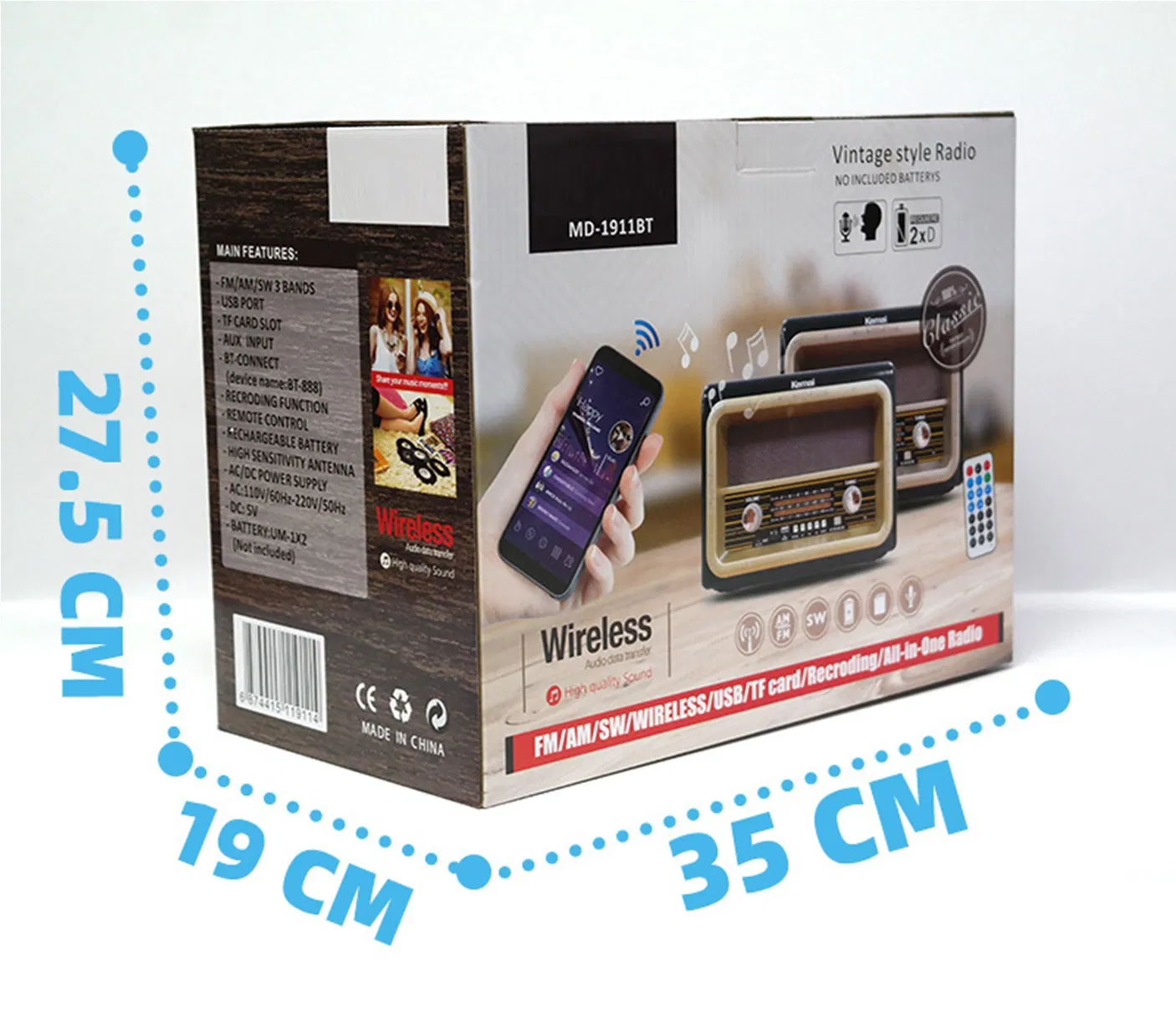 Ретро радио с Bluetooth, FM/AM/SW, USB, TF