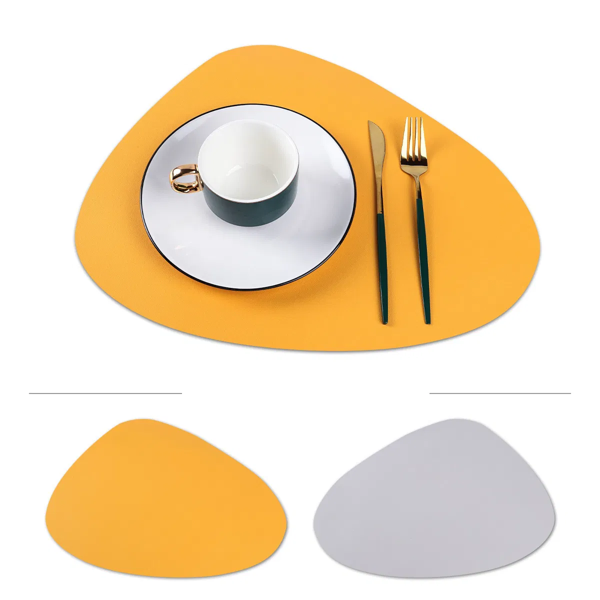 Dual-Sided PU Leather Placemat and Coaster Sets Waterproof Heat-Resistant Wipeable Mats Ez30021