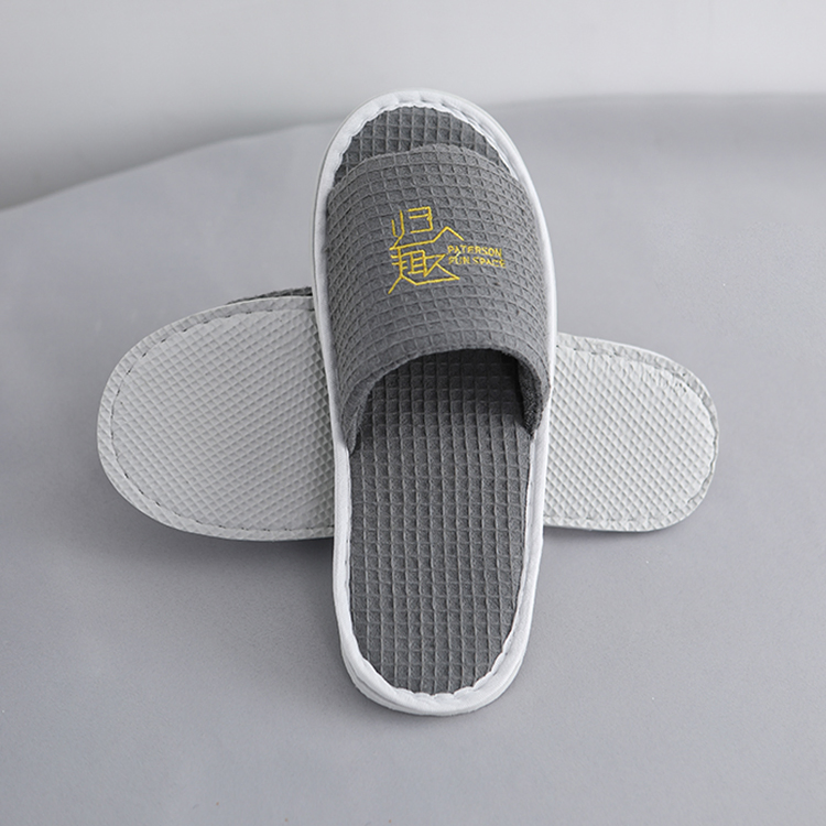 Hotel Disposable Black Cotton Waffle Closed Toe Hotel Slippers