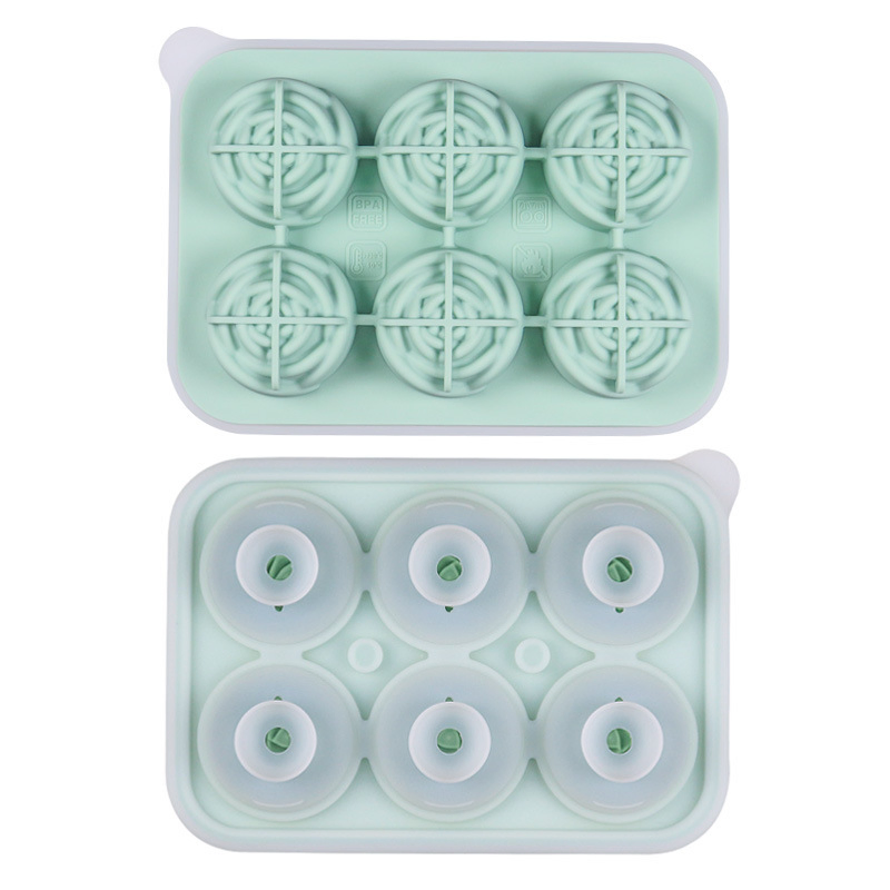 3D Rose Silicone Ice Tray with Funnel Silicone Large Round Ice Cube Mold Six Cells