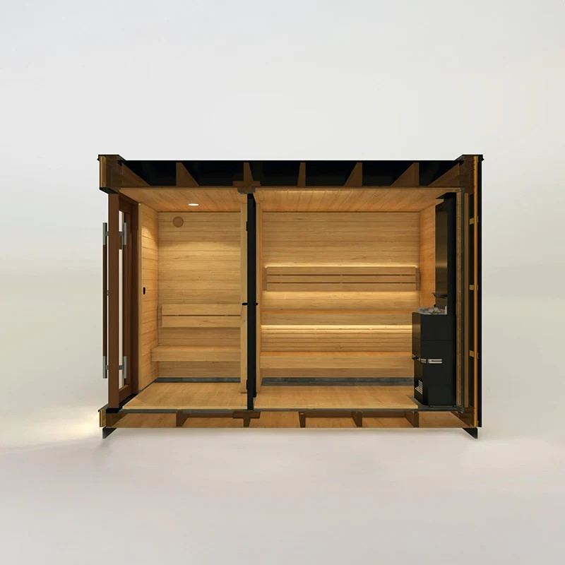 Уличная сауна с крыльцом и инфракрасной печью