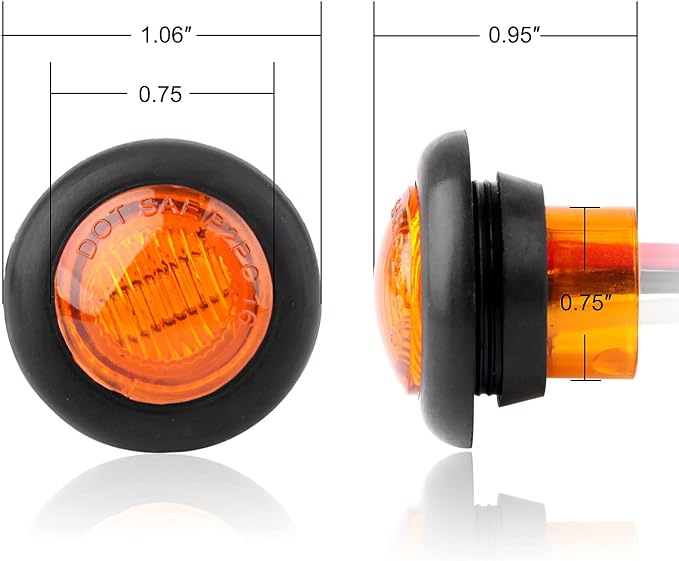 3/4 Inch Round Amber LED Trailer Side Marker Clearance Light