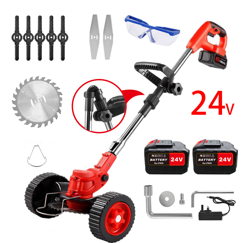 Walking Behind Push Grass Cutter Hand Held Types Lawn Mower 1800W with Wheel Engine Battery Operated on Rechargeable Battery 24V