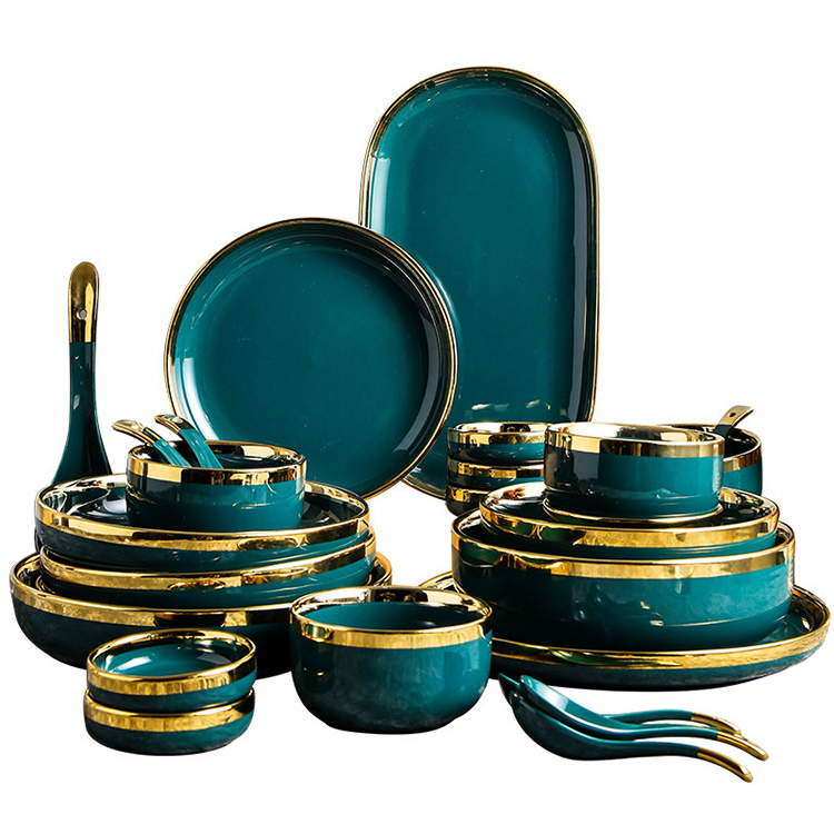 Ceramic Plates Dinnerware Eco-Friendly 26PCS Emeralds Phnom Penh Hotel Restaurant Dinnerware Sets