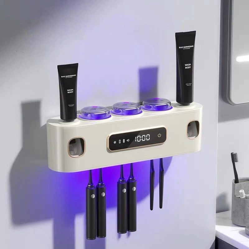 OEM Smart Toothbrush Holder Sterilization and Disinfection Automatic Drying Wall-Mounted Storage Rack Double Squeeze Toothpaste Dispenser