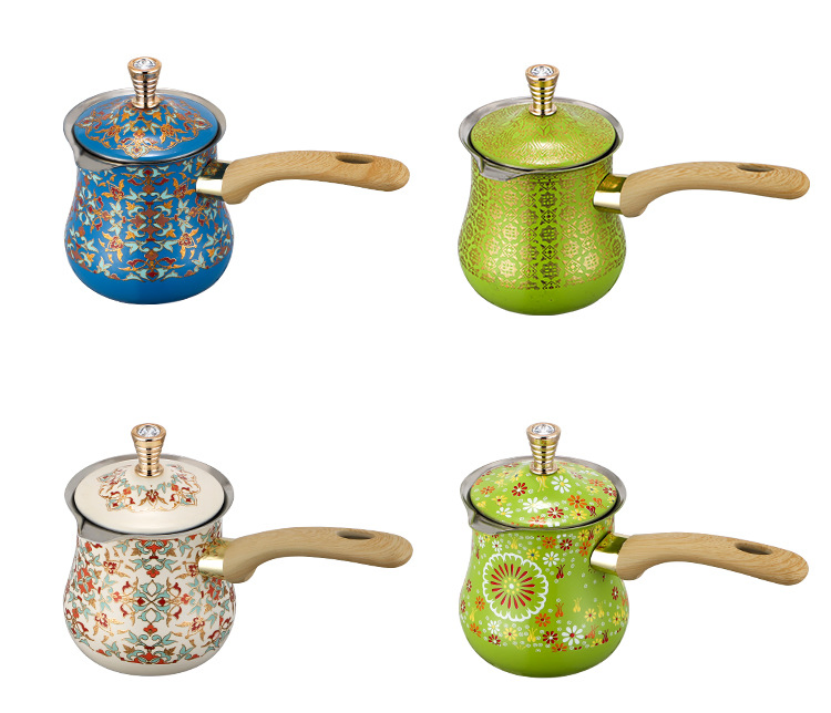 Middle East Stainless Steel Coffee Pot Set: 2-Piece Wooden-Handle Pitchers