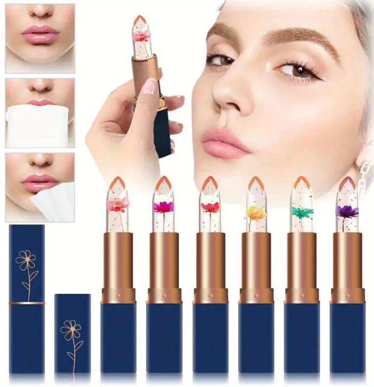 Online Wholesale in Stock New Design Multi Color Waterproof with Flower Cylinder Shaped Beauty Single Black Tube Change Discolorable Winter Lady Lipstick